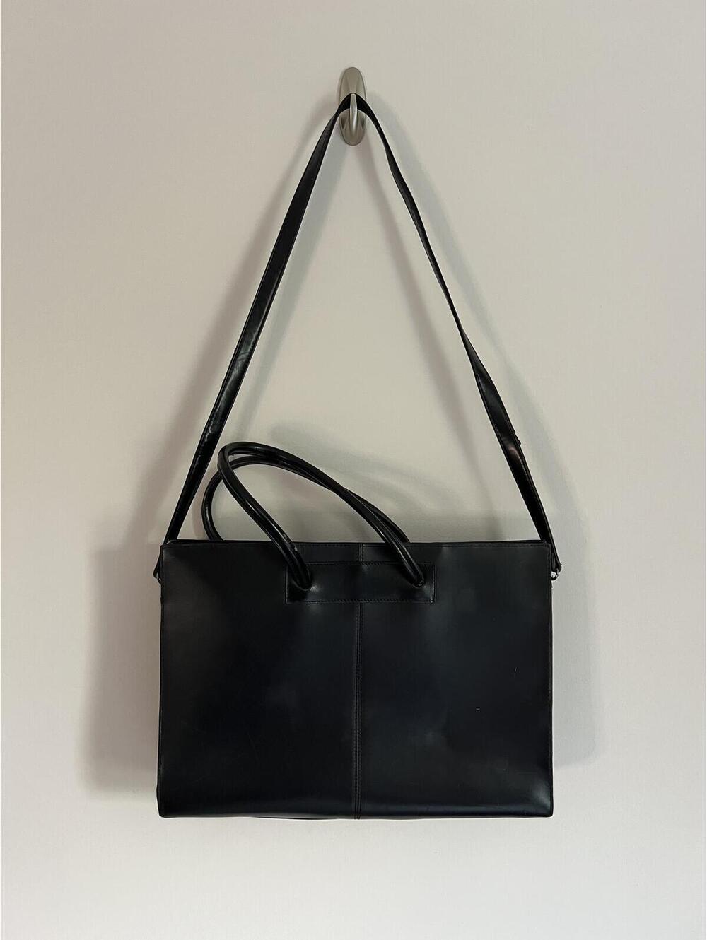 Daniela Moda Black Leather Handbag Dual Handles Tote Shoulder Strap